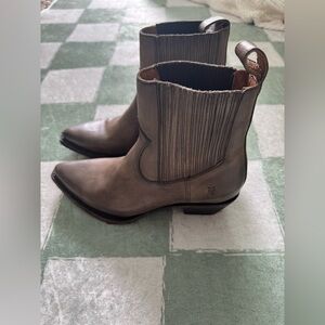 Frye Gray Leather Distressed Ankle Boots